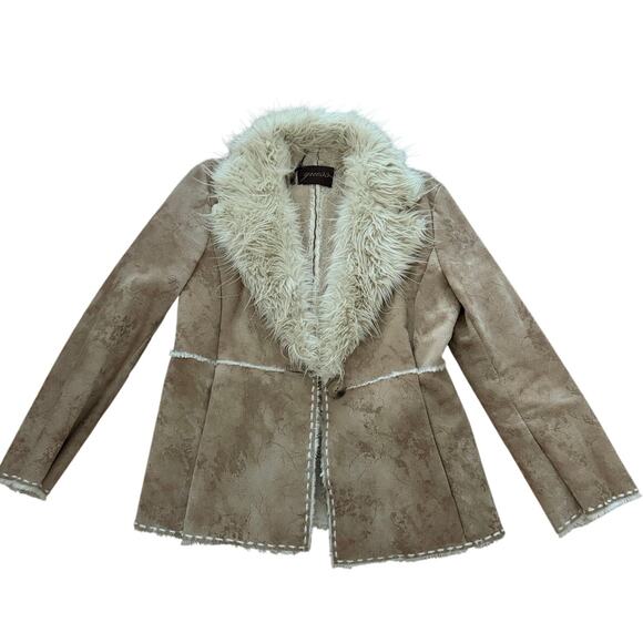 Vintage 90s Y2K Guess Brown Tan Suede Penny Lane Coat-Size Large - Picture 1 of 7